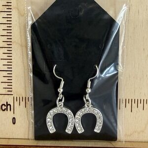 Hand Assembled Western Glam Horseshoe Rhinestone Earrings